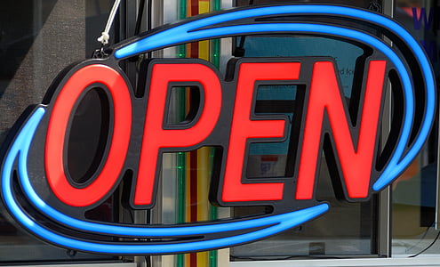 red and blue Open neon light signboard thumbnail