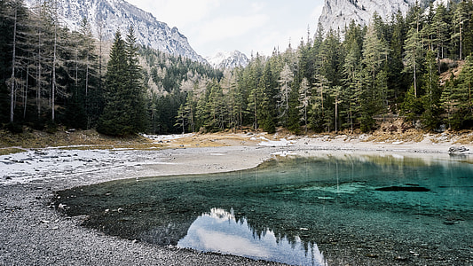 Mountains, Trees, and Lake in Gruner See, Austria thumbnail