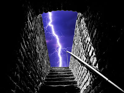 bolt of lightning near staircase thumbnail