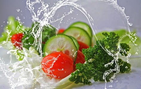 green cucumber and red tomatoes thumbnail
