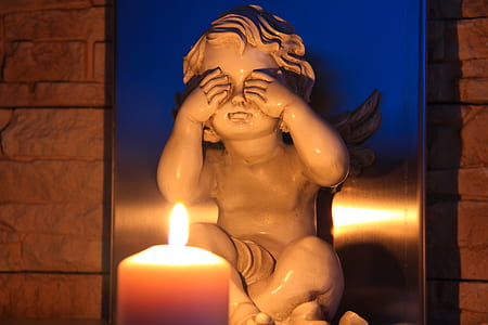 cherub covering eyes figurine thumbnail