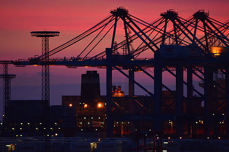 port, container port, industry, hafenanglage, sunset, sky thumbnail