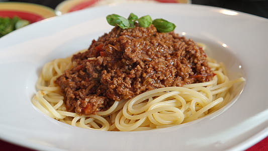 pasta in round white ceramic plate thumbnail