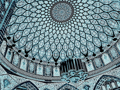 blue, white, and black floral dome structure interior thumbnail
