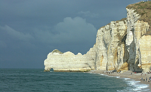 people walking at the beach near white cliff thumbnail