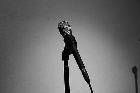 black corded microphone with stand thumbnail