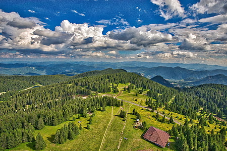 brown house surrounded by green trees under cloudy sky thumbnail