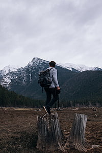 man standing on tree log thumbnail