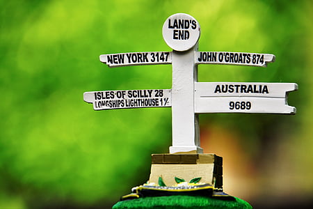 white and black street signs on green surface thumbnail