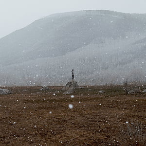 person standing on gray rock during daytime thumbnail