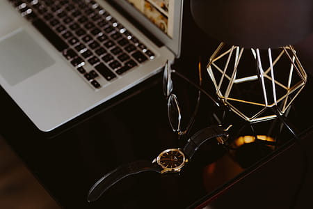 Elegant home office with golden accessories thumbnail