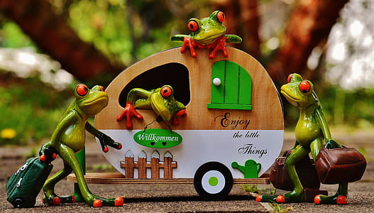 selective focus photography of four frogs cartoon character toys thumbnail