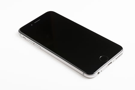 space gray iPhone 6 with black screen placed on white suface thumbnail