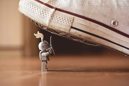 LEGO knight warrior toy under white shoe thumbnail