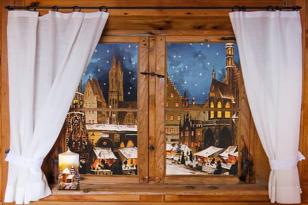 brown wooden window with white curtains thumbnail