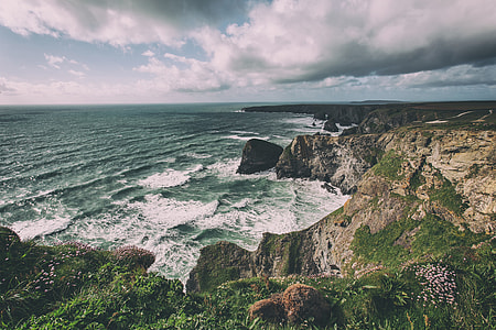Landscape shot taken from the top the cliffs on the Cornwall, England thumbnail