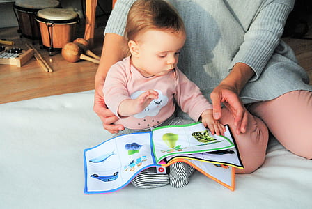 toddler wearing pink sweatshirt holding educational book thumbnail
