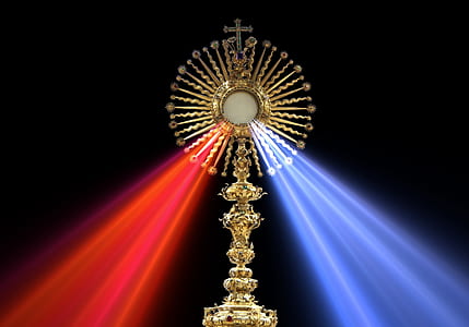 gold-colored cross decor with red and blue lights thumbnail