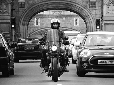 Man Riding Motorcycle Grayscale Photograhy thumbnail