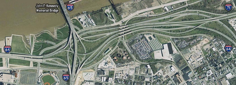 Overhead view of the Kennedy Interchange in Louisville, Kentucky thumbnail