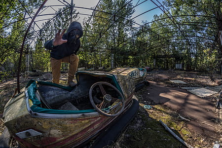 Man Standing Wearing Gas Mask thumbnail