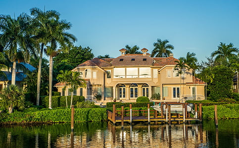 house near sea dock and palm trees thumbnail