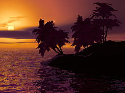 tree silhouette at sea during golden hour graphic thumbnail