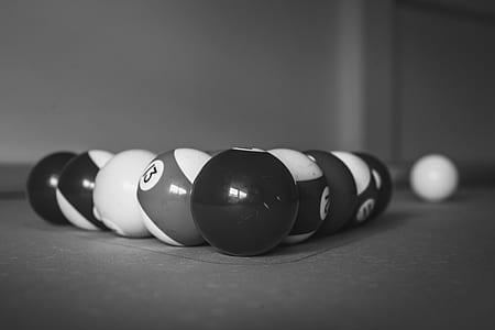 Greyscale Photo of Billiard Balls thumbnail
