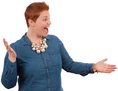 woman wearing teal button-up shirt thumbnail