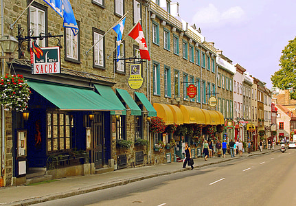 people walking on sidewalk near trees and buildings thumbnail