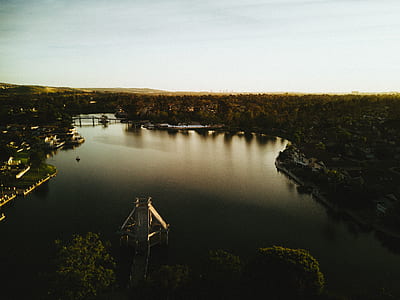 body of water and forest during daytime thumbnail