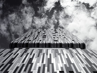 black-and-white, sky, clouds, building thumbnail