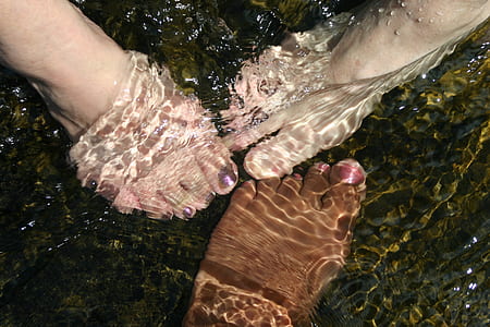 three person's foot on water photography thumbnail