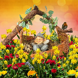dwarf on basket field with flower illustration thumbnail