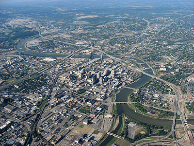 Aerial view of Downtown Dayton, Ohio thumbnail