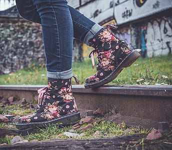 black-and-red floral Dr. Martens lace-up boots thumbnail