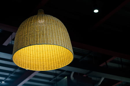 low light photography of lit beige pendant lamp thumbnail