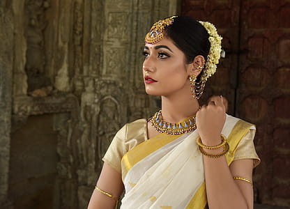 Woman in White and Yellow Dress With Scarf thumbnail