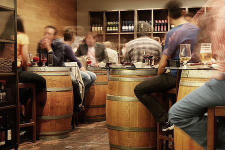 brown wooden barrel tables inside room thumbnail