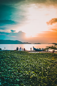 beach, sea, boat, sunset thumbnail