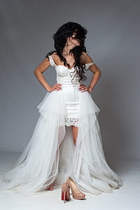 woman wearing white off-shoulder wedding dress thumbnail