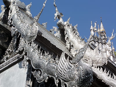 Roof detail of Silvered ordination Hall of Suphan Buddhist Temple in Chiang Mai, Thailand thumbnail