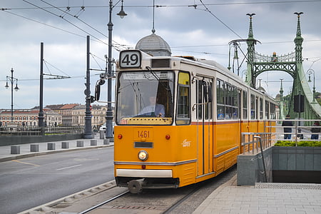 moving yellow city tram thumbnail