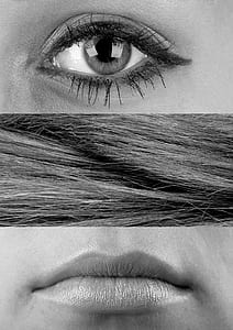 gray scale photo of eye, hair and lips thumbnail