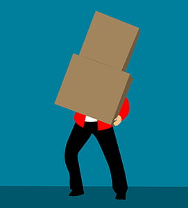 Illustration of man carrying a stack of brown cardboard boxes. thumbnail