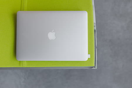 View from above at the laptop on the lime chair thumbnail