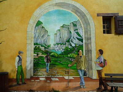 group of people standing in front of archway painting thumbnail