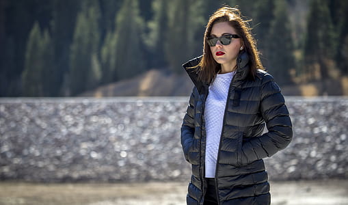 woman wearing black bubble jacket thumbnail
