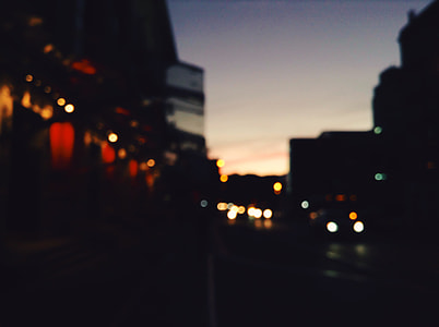 City, Blur, black, buildings, lights, purple thumbnail