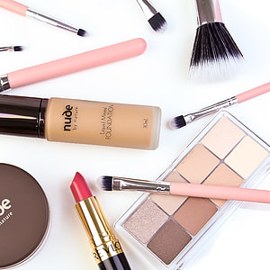 assorted makeups and brushes thumbnail